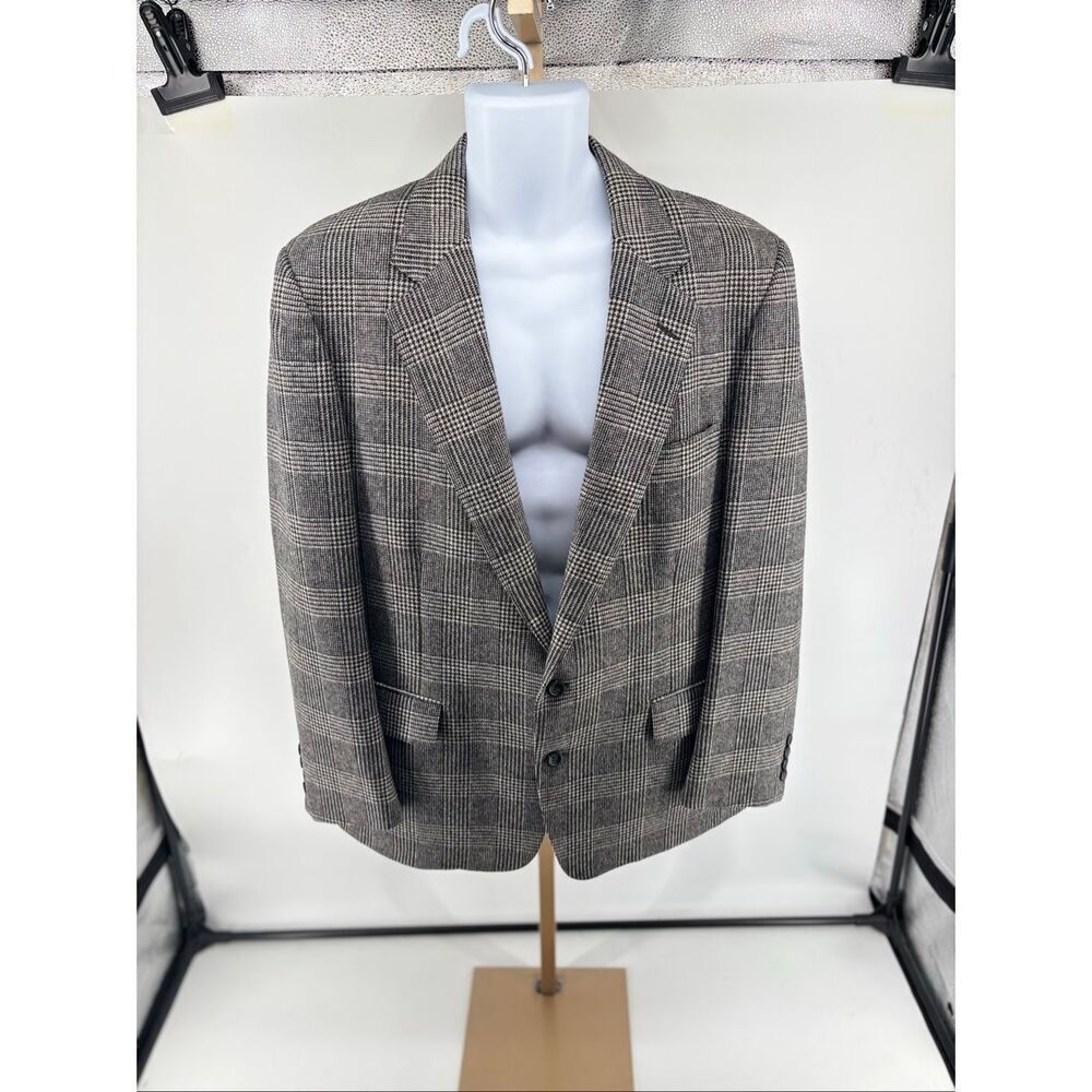 VTG Lands’ End Glen Plaid Check Sport Coat Mens Size 44 Blazer Union Made USA